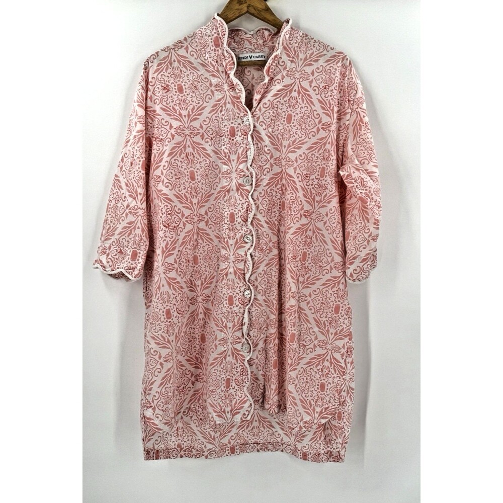 Heidi Carey Night Sleep Shirt Womens XL Coral Filigree Coral & White Block Print